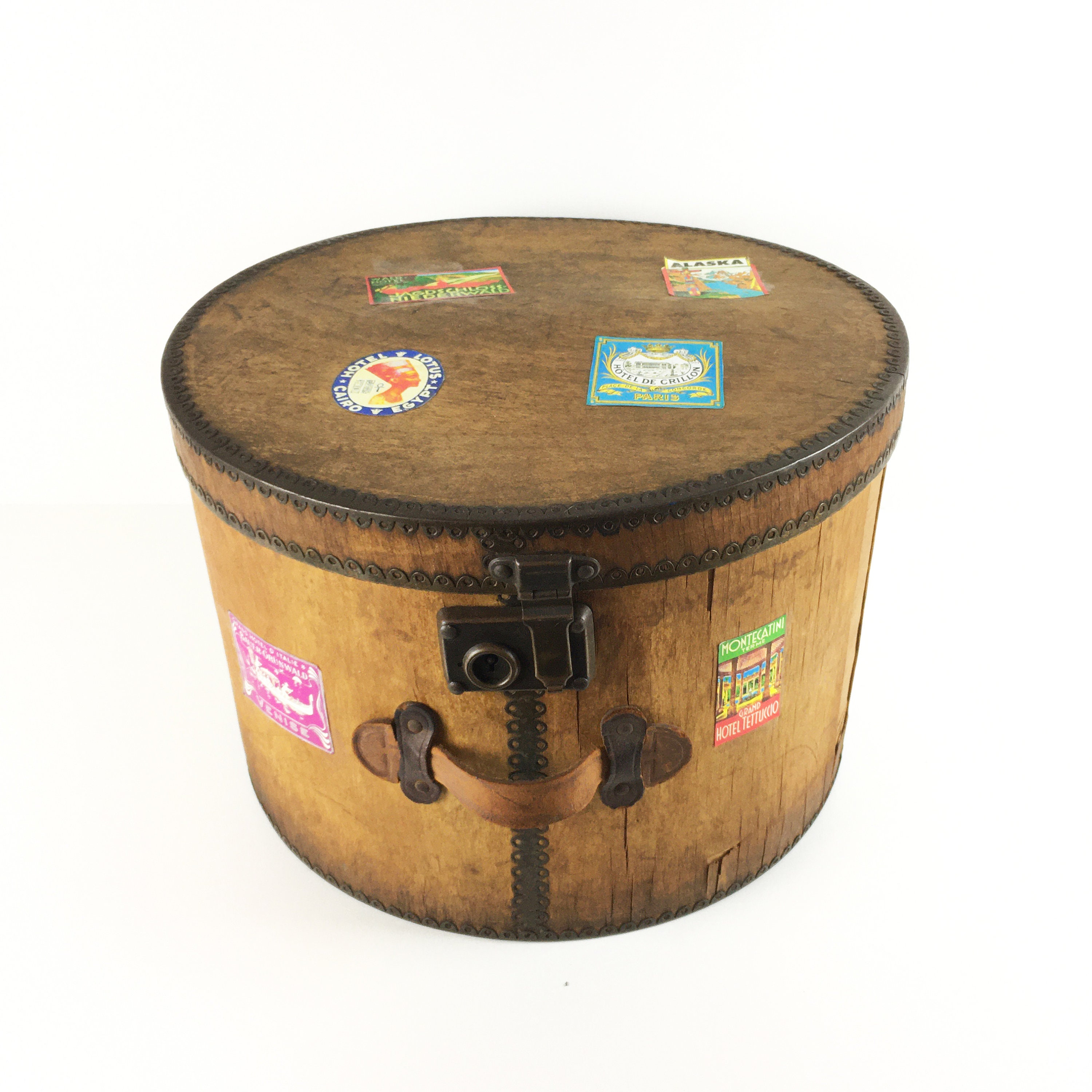 Antique Wooden Hat Box Midcentury Travel Luggage Vanity Etsy