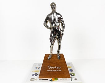 Vintage Metal Jockey Figurine - Shop Window Display - Chrome - Menswear  - Trophy - Sculpture - Model
