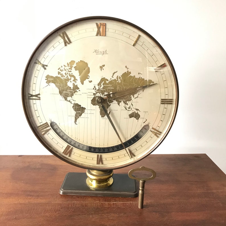 1958 KIENZLE Mechanical World Time Zone Desk Clock Very Rare Etsy