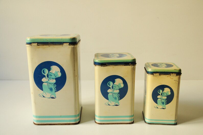 1950s Kitchen Canisters Tin Can Mint Green Shabby Chic Etsy
