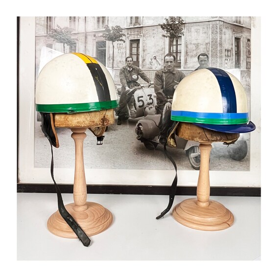 Set of Two Vintage Vespa Motorcycle Half Helmets … - image 1