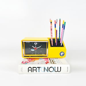 Vintage Yellow Hain Bell Alarm Clock: Space Age Desk Organizer
