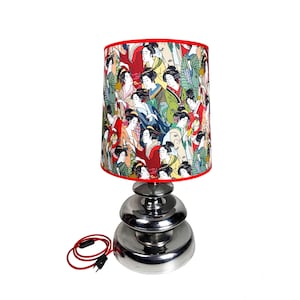 Vintage Chromed Table Lamp: Japanese Geisha Shade, Restored Lighting