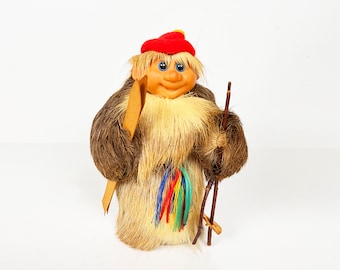 Vintage Ski Figurine - Scandinavian Folk Art Troll Figure - Design Danish Modern Midcentury Wooden Figurine