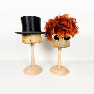 Vintage Set of Two Costume Hats - Collapsible Opera Top Hat Black Silk- Chapeau Claque - Ladies Feather Hat - Theatre - Props - Stage
