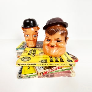Vintage Laurel & Hardy Piggy Banks: Plastic Money Box Set, Made in Greece