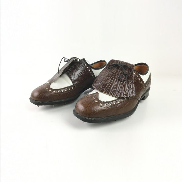 Vintage Leather Golf Shoes - English Handmade Shoes - With Steel Cleats - Saddle - Authentic Vintage - Oxford - Unisex - Size 40-41 EU