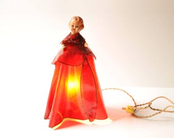 Antieke halve poplamp: rood boudoir-nachtlampje uit de jaren 1920