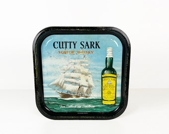 Vintage Cutty Sark Scotch Whisky Advertising Tin Tray - Made in United Kingdom - Distillery Collectibles - Whiskey - Vintage Barware