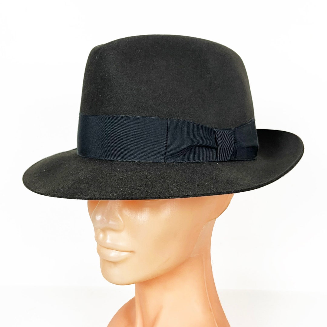 Genuine Midcentury Men Black Felt Fedora Hat Hatvar Hat Size 56 US Size
