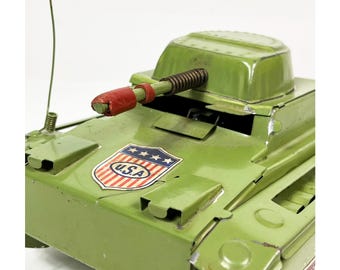 ヴィンテージ ゼンマイ式ブリキおもちゃ 軍用戦車 「アメリカの