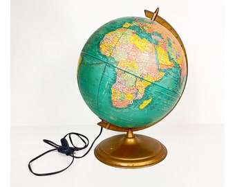 Large Vintage Cram’s Plasti-Lite 12” Illuminated World Globe Earth Globe - Desk Globe - Office Decor - George F. Cram Company, Indianapolis