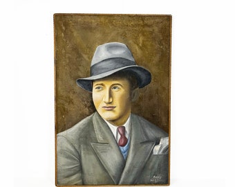 Antique Portrait - Oil Painting - Oil on Canvas - Gentleman Portrait - Man With Fedora Hat