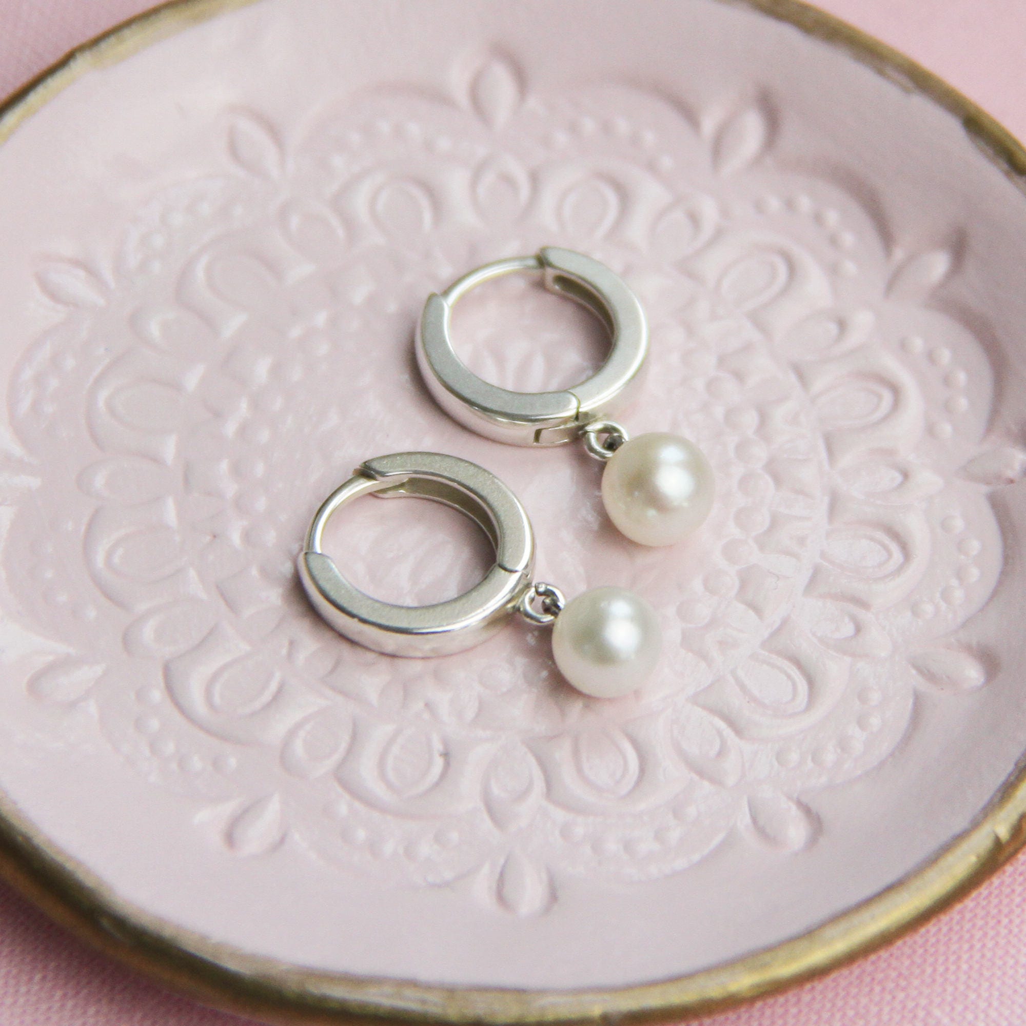 ピアス Teardrop Pearl Hoop Earrings - Silver Pearl Hoop Earrings, Baroque Freshwater Pearl Drop sterling