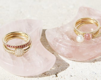 Small Rose Quartz Moon Ring Dish