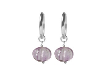 Sterling Silver Amethyst Flower Charm Hoop Earrings