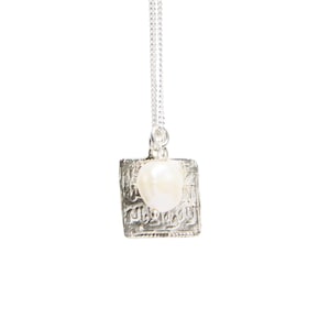Silver Talisman Square Coin and Baroque Pearl Necklace
