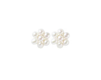 Freshwater Pearl Flower Stud Earrings