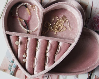 Pink Velvet Heart Jewellery Box