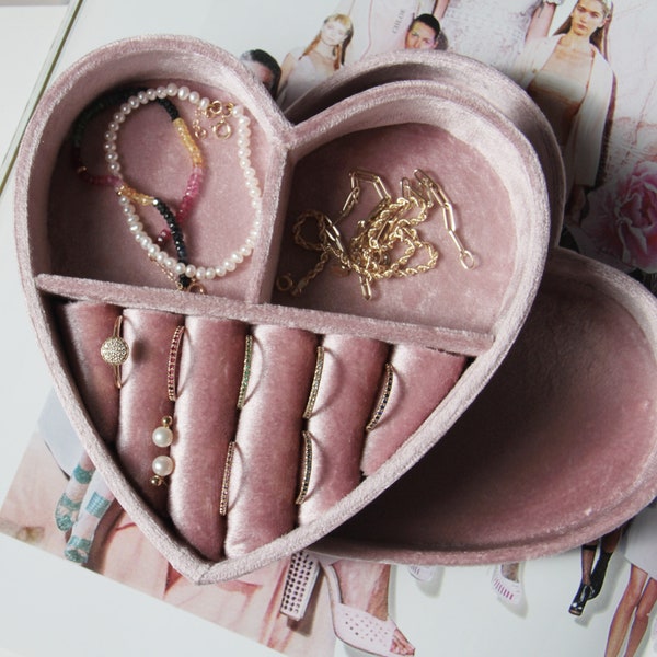 Pink Velvet Heart Jewellery Box