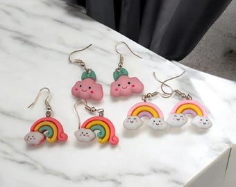 cloud rainbow drop hook earrings cute kawaii jewllery gift