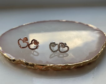 Dainty Love Heart Stud Earrings, Silver or Rose Gold