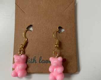 gummy bear earrings cute kawaii handmade jewellery jelly babies gift present family friends fashion accessories gold hooks