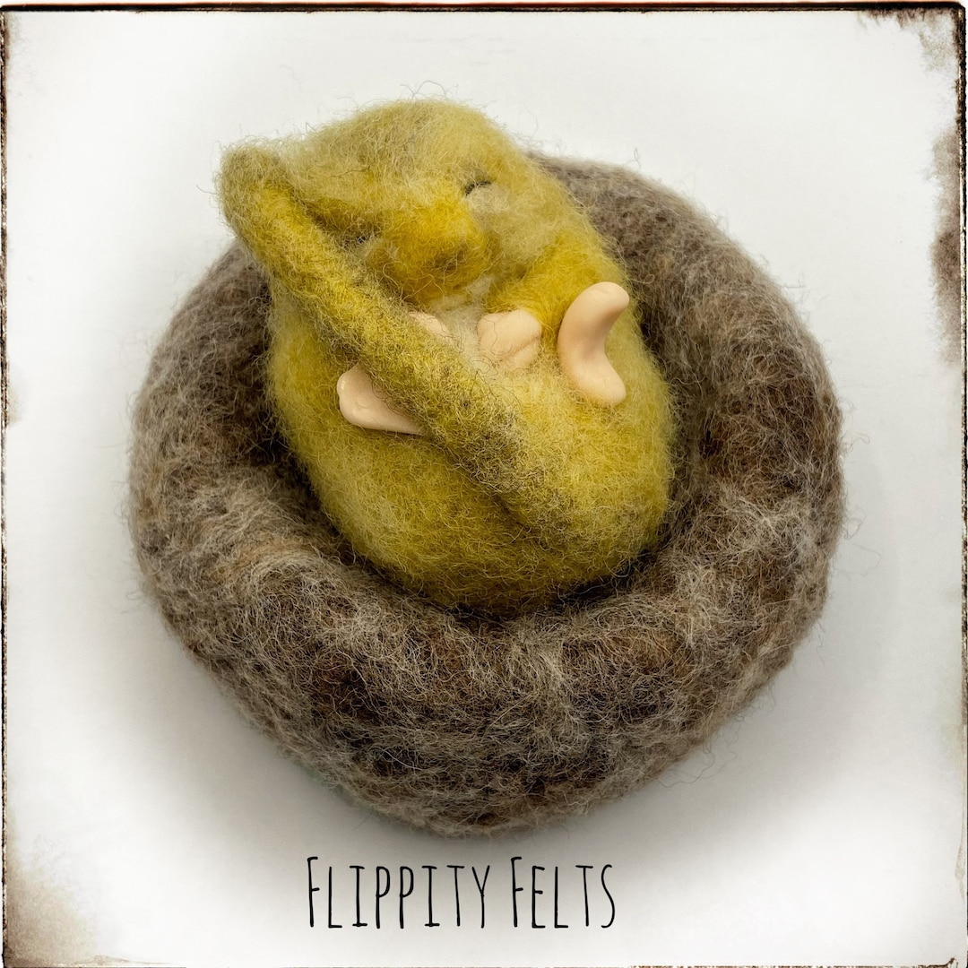 Adorable, Ultrarealistic Needle Felted Sleeping Dormouse in Nest