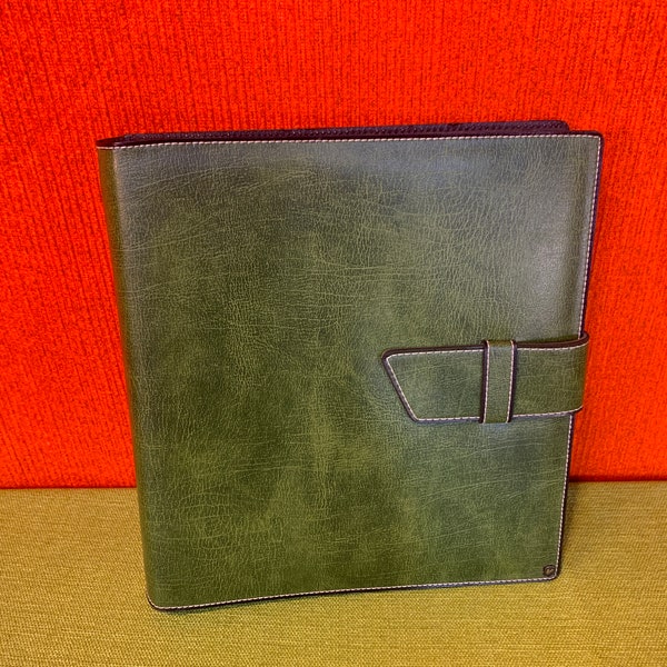 1970s green leather unused photo album / photo book with closure by Henzo - old-fashioned paste photos - Mid Century Vintage Retro
