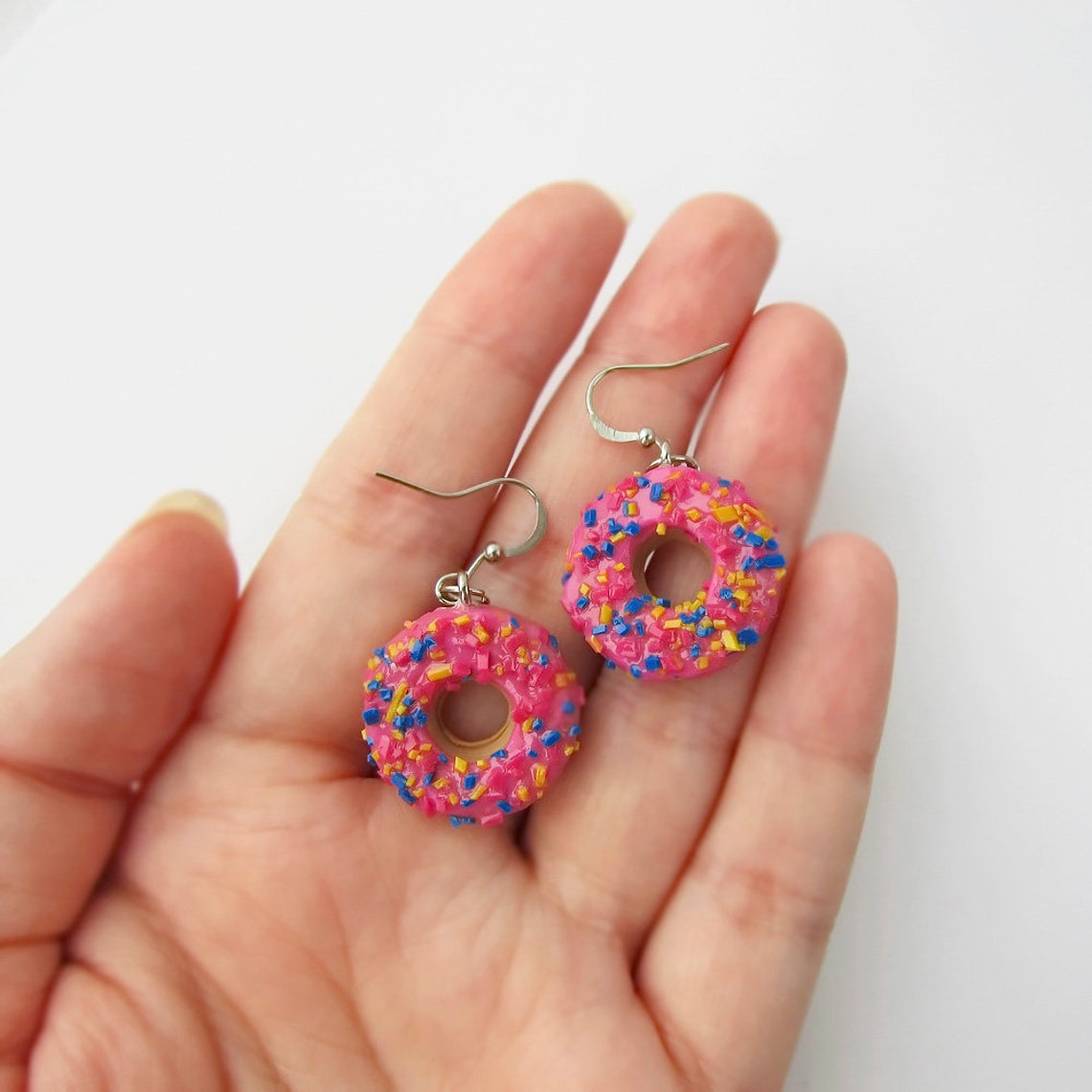Earrings doughnut Pink glazed donut earrings Pink doughnut Etsy