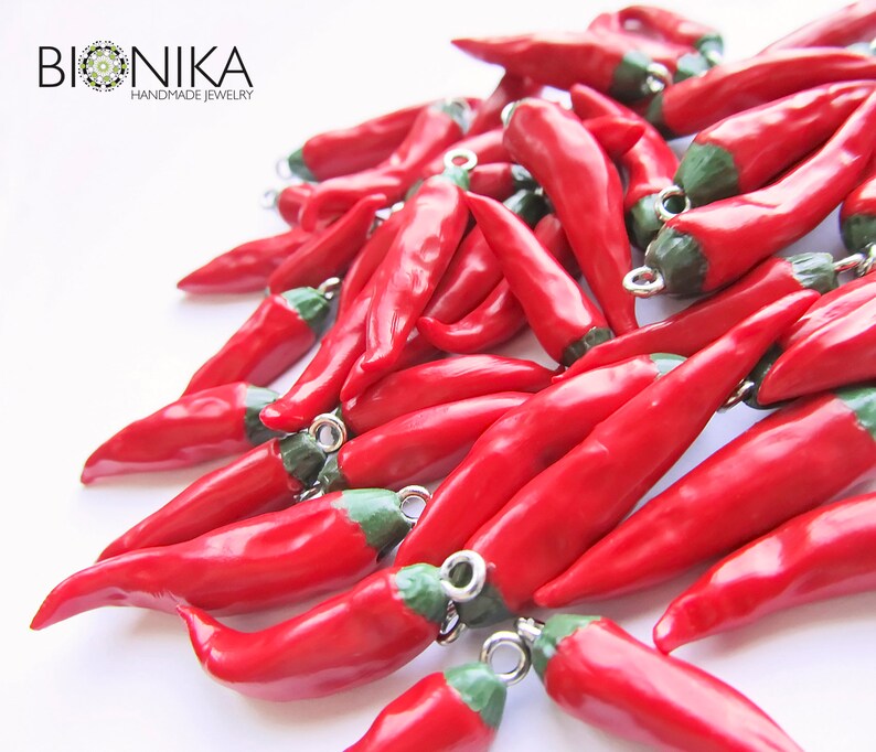 Red Chili Pepper polymer clay hot pepper beads handmade Etsy