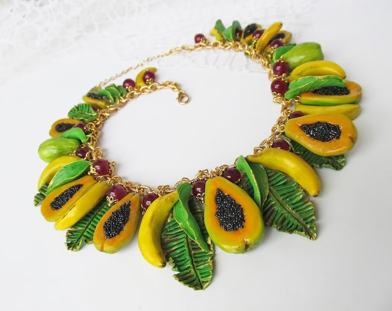 Fruit Necklace Bananas Papaya Realistic Tropical Fruit Jewelry Etsy