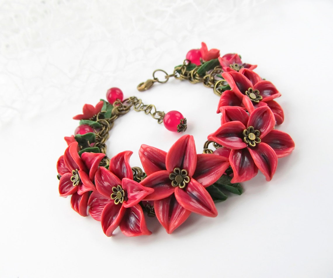 Floral jewelry set Lily Flower jewelry lilies Flowers bracelet Etsy