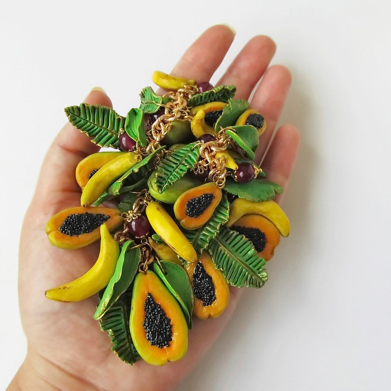 Fruit Necklace Bananas Papaya Realistic Tropical Fruit Jewelry Etsy