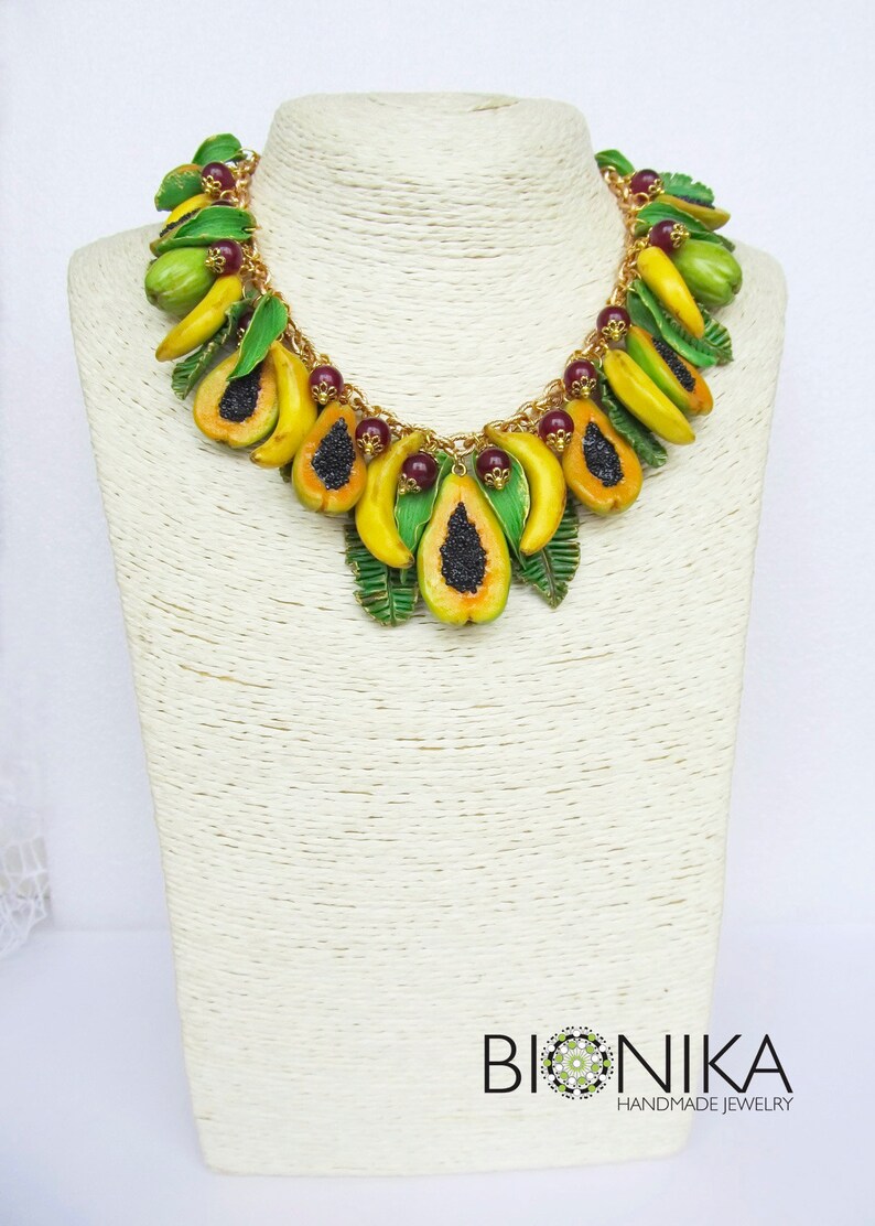 Fruit Necklace Bananas Papaya Realistic Tropical Fruit Jewelry Etsy
