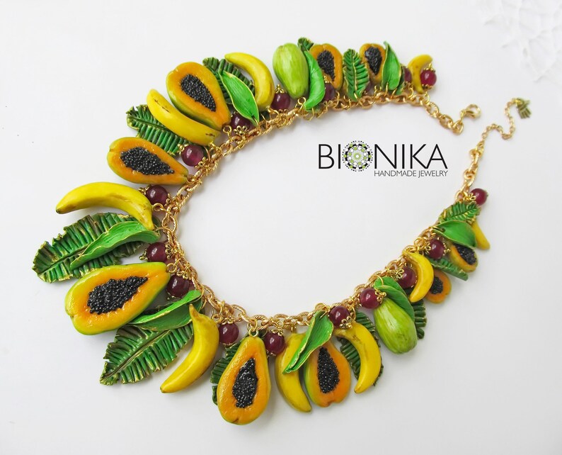 Fruit Necklace Bananas Papaya Realistic Tropical Fruit Jewelry Etsy