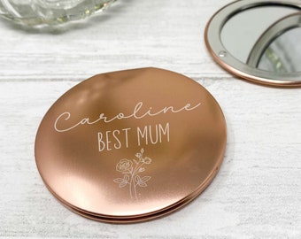 Compact Pocket Mirror - Best Mum - Personalised engraved name for Mothers Day - Gift for Her