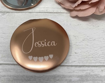 Personalised name engraved compact mirror - personalised gift, wedding compact mirror, beauty and makeup