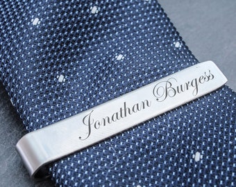 Personalised Tie Clip Name on Front, Date or Wedding Role on Back - Stainless Steel / Valentines Gift / Wedding Tie