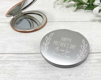 Personalised Compact Mirror - Mothers Day Gift Engraved Custom Name - Best Mum Nan Gran