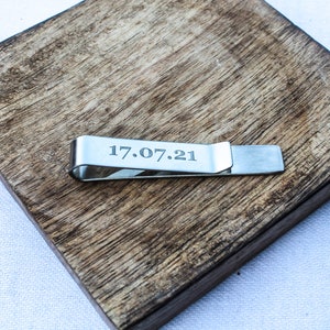 Personalised Tie Clip Initials and Date Stainless Steel Gift / Boyfriend or Husband / Valentines Gift / Wedding Tie Pin image 2