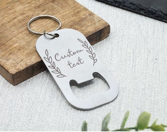 Engraved Bottle Opener Keyring Personalised With Any Text - Birthday Gift, Groomsman Present, Gift for him