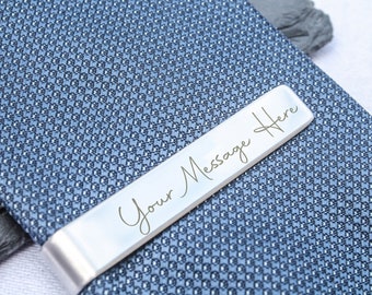 Personalised Tie Clip Customise Your Own Message - Stainless Steel / Gift for Boyfriend or Husband / Valentines Gift / Wedding Tie