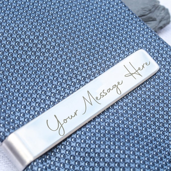 Personalised Tie Clip Customise Your Own Message - Stainless Steel / Gift for Boyfriend or Husband / Valentines Gift / Wedding Tie