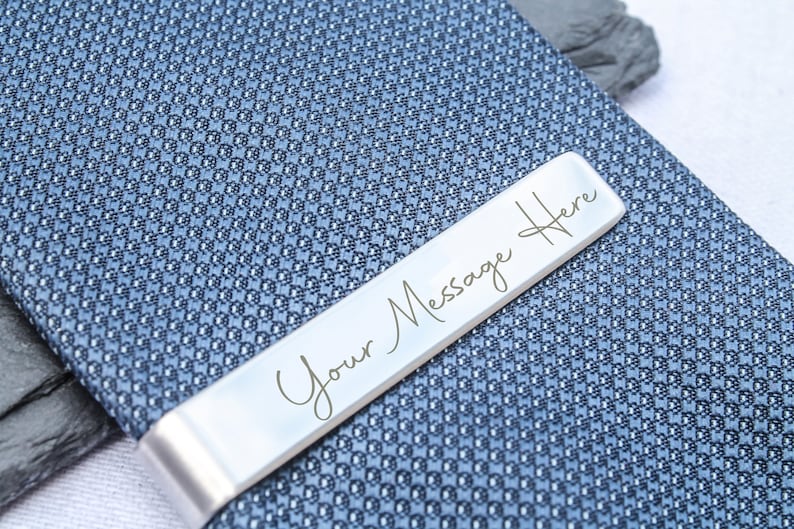 Personalised Tie Clip Customise Your Own Message Stainless Steel / Gift for Boyfriend or Husband / Valentines Gift / Wedding Tie image 1