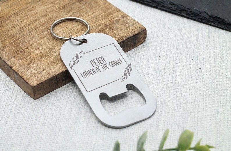 Personalised Bottle Opener Keyring Wedding Party Groomsman Groom Gift Metal Engraved Keyring image 1