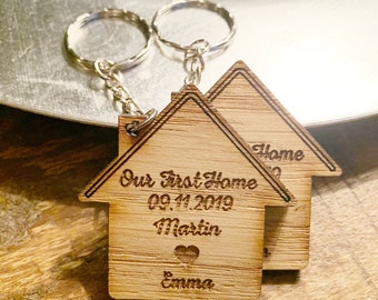 Set Of 2 Personalised Keyrings 'Our First home'/'Our New Home'/‘Home Sweet Home’ Gift for Couples, Housewarming Present