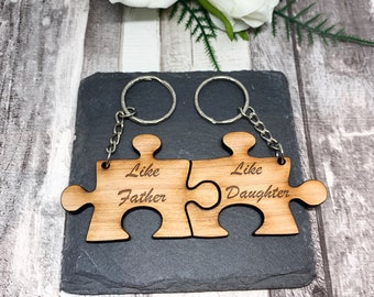 Jigsaw Keyrings Set of 2 'Like Father Like Daughter / Father's Day Gift / Birthday Present / Gift for Daughter / Present for Dad