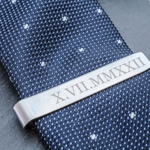 Personalised Tie Clip Roman Numerals and Custom Message Stainless Steel / Gift for Boyfriend or Husband / Valentines Gift / Wedding Tie image 5