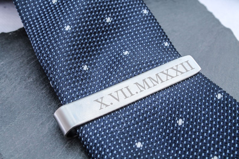 Personalised Tie Clip Roman Numerals and Custom Message Stainless Steel / Gift for Boyfriend or Husband / Valentines Gift / Wedding Tie image 5